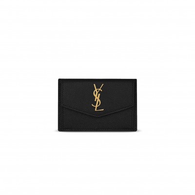 YSL UPTOWN FLAP CARD CASE IN GRAIN DE POUDRE LEATHER 5823051GF0J1000 (10.5*7*1.5cm)
